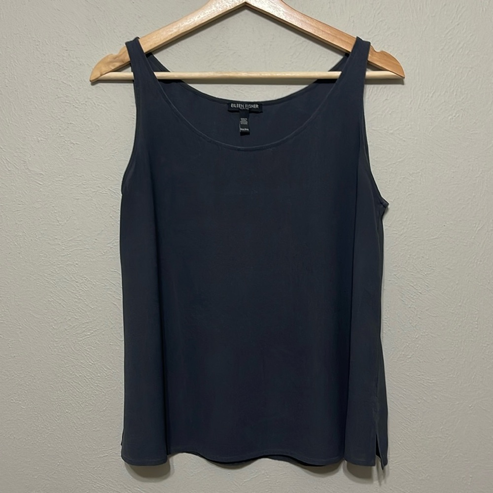 NWOT Eileen Fisher Petite 100% Silk Women's Charcoal Gray Top, Petite M